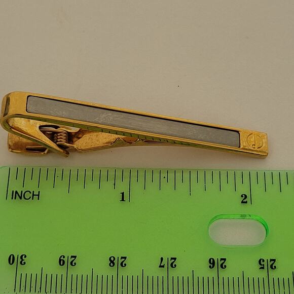 Dunhill Vintage Two Tone Tie Clasp Clip Bar Silver Gold Retro Logo Minimalistic - Picture 6 of 6